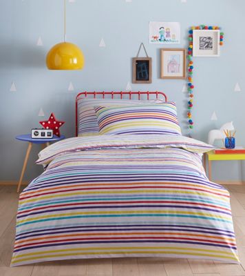 Kids' multi-coloured striped duvet cover and pillow case set